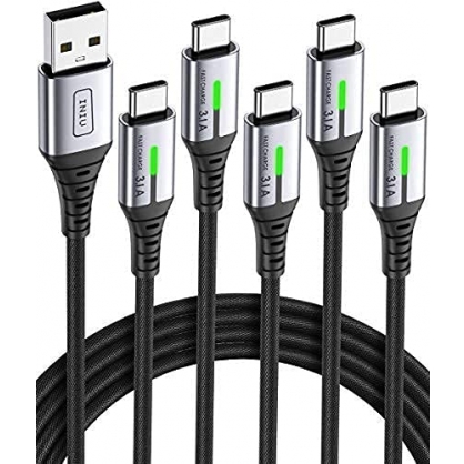 INIU Cable USB C, [5 Pack 3.1A] Cable Trenzado Nilón de Carga Rápida QC3.0 Cable USB Tipo C, (1+1+2+2+3m) Cable Sincronización de Datos para Samsung S20 S10 S9 Note 10 9 8 Huawei P30 P20 Xiaomi Redmi