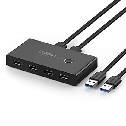 UGREEN 4 Puertos USB 3.0 Switch 2 Entradas y 4 Salidas, Ladron USB KVM con 2 Cable USB para Compartir 4 Dispositivos de Teclado, Ratón, Memorias USB, Disco Duro, Impresoras, Escáneres, etc.