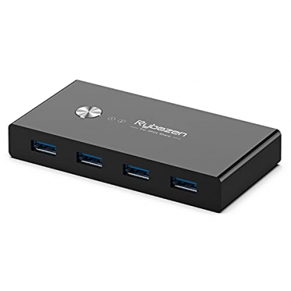 Rybozen 4 Puertos USB 3.0 Switch, USB KVM Conmutador 2 Entradas y 4 Salidas con 2 Cable USB para Compartir Teclado, Ratón, Disco Duro, Impresoras, Escáneres