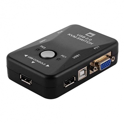 PHILED Switch KVM VGA USB, 2 Puertos Adaptador KVM Switch USB 2.0, Cambio con un Botón, Resolución de hasta 1920x1440, Ideal para PC, Teclado, Mouse, Escáner, Impresora y Más